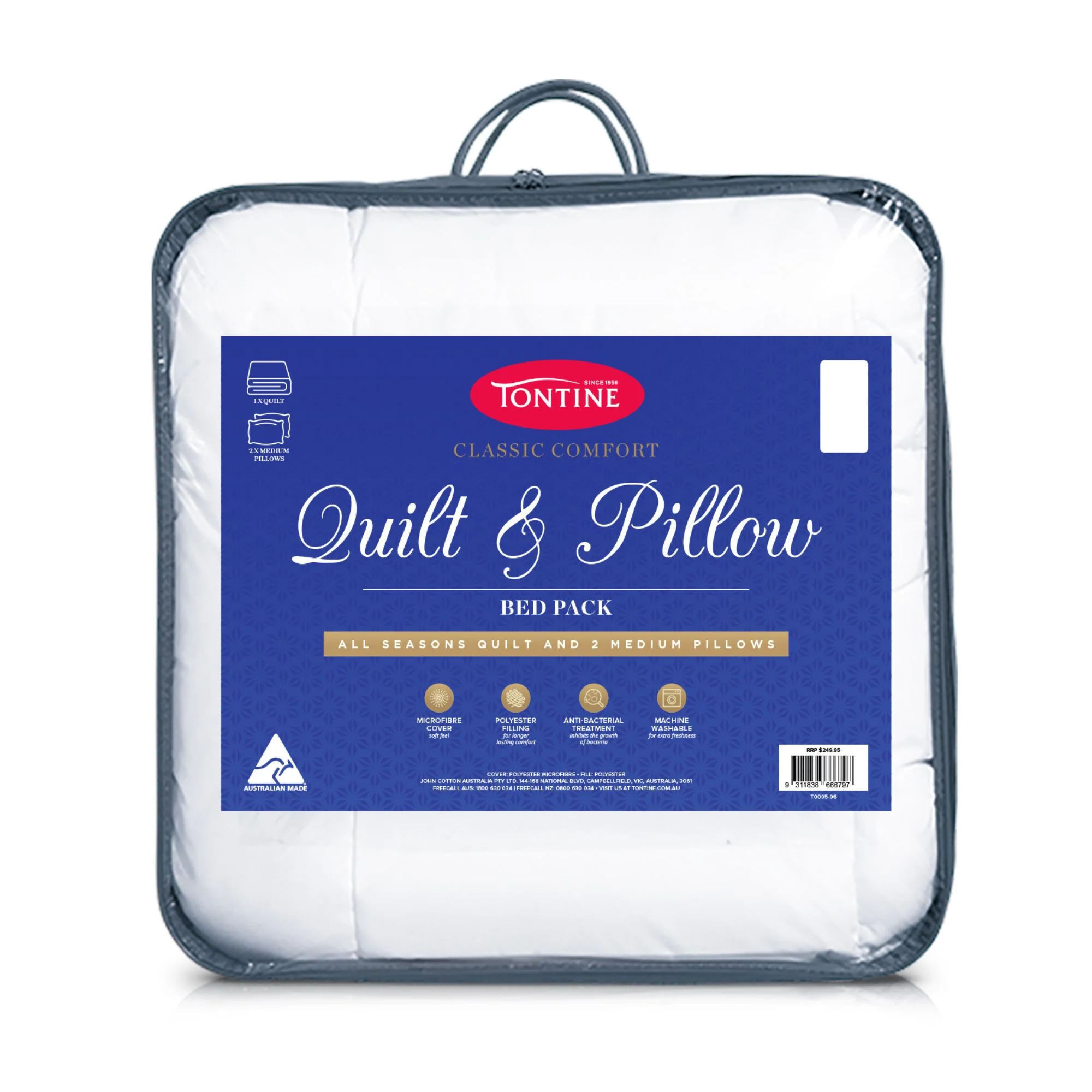 Classic Comfort Bed Pack – All Seasons Quilt + 2 Medium Pillows
