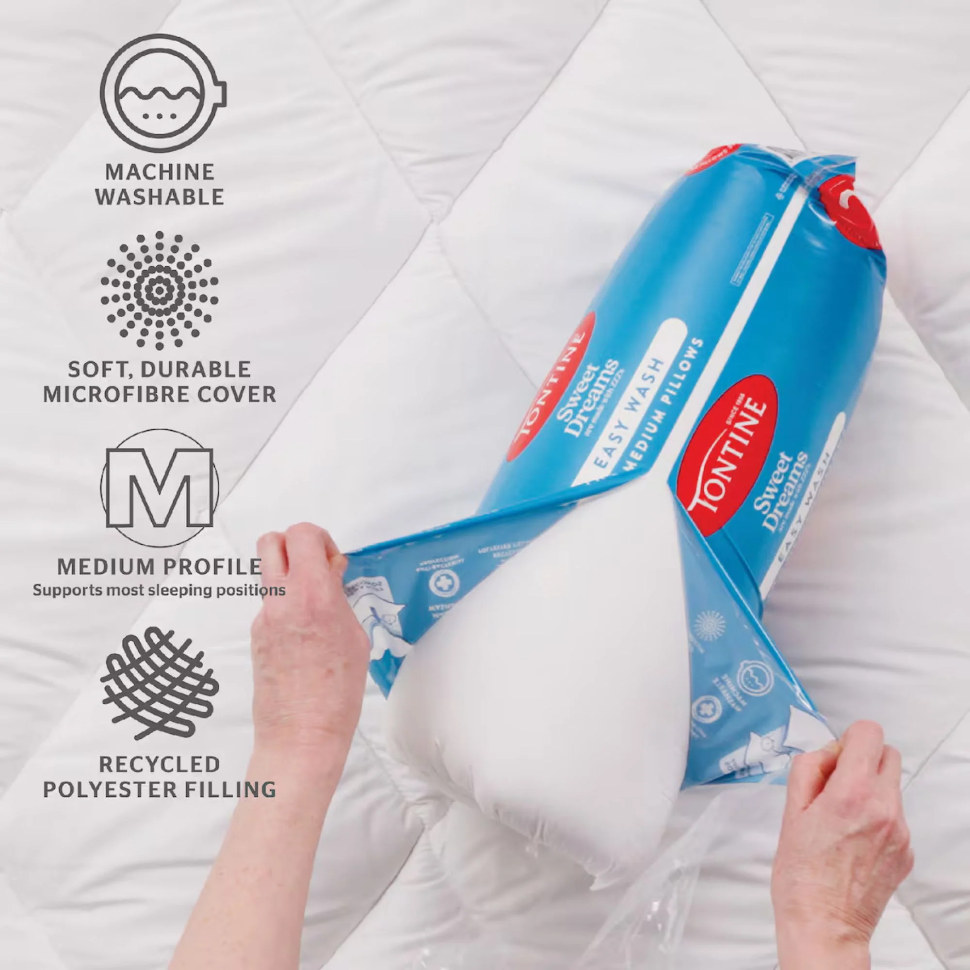 Sweet Dreams Easy Wash Rolled Pillows 2 Pack - Medium - Image 3